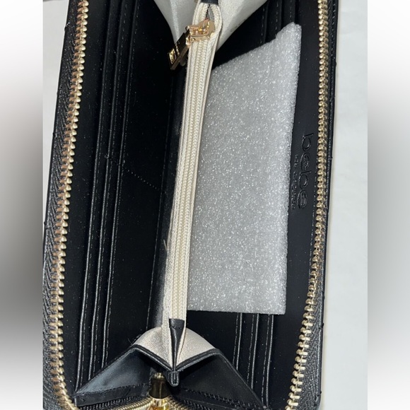 Bebe Black Chevron Quilted Faux Leather Long Wallet with Gold Accents NWT - Picture 3 of 3